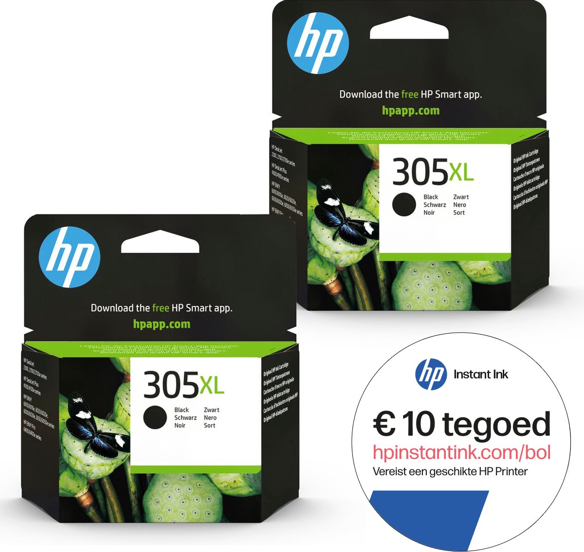 HP 305 - 2x Inktcartridge 305XL Zwart + Instant Ink tegoed
