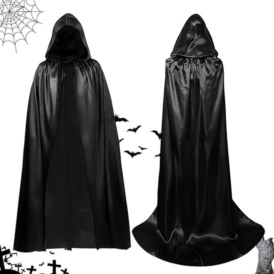 Cape met capuchon zwart zwart - bij