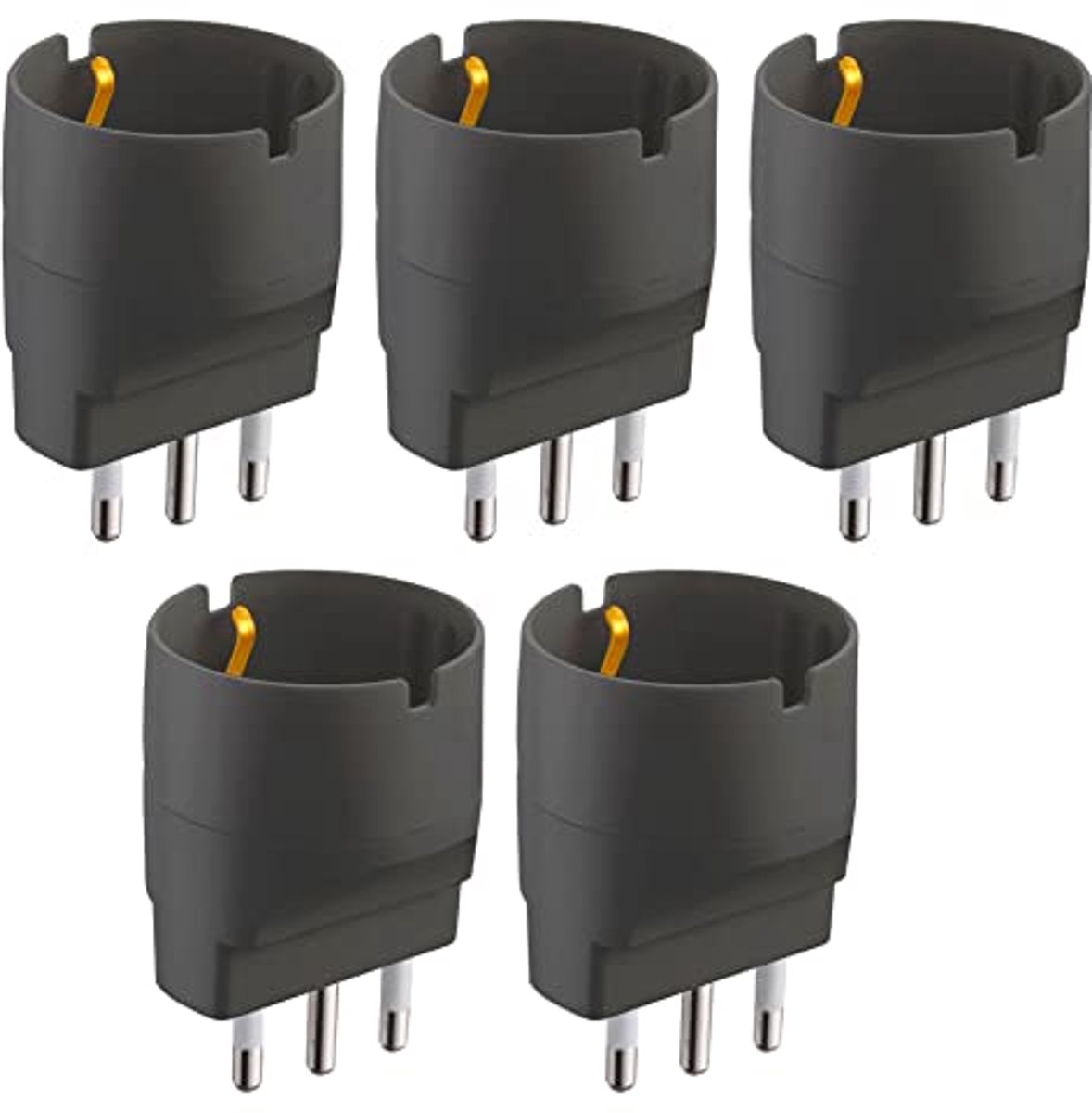 Set van 5 Schuko naar grote stekkers adapters, 16A, zwart