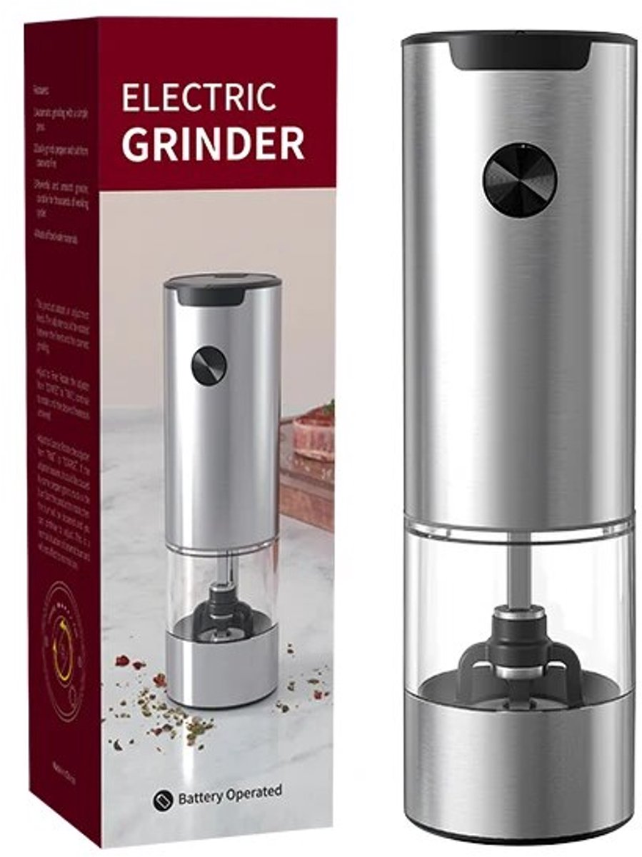 Elektrische Peper-Zoutmolen – Automatische Grinder met LED Licht & Instelbare Maalgraad – Eénhandsbediening – RVS & Kunststof – Noorafshan (NA)