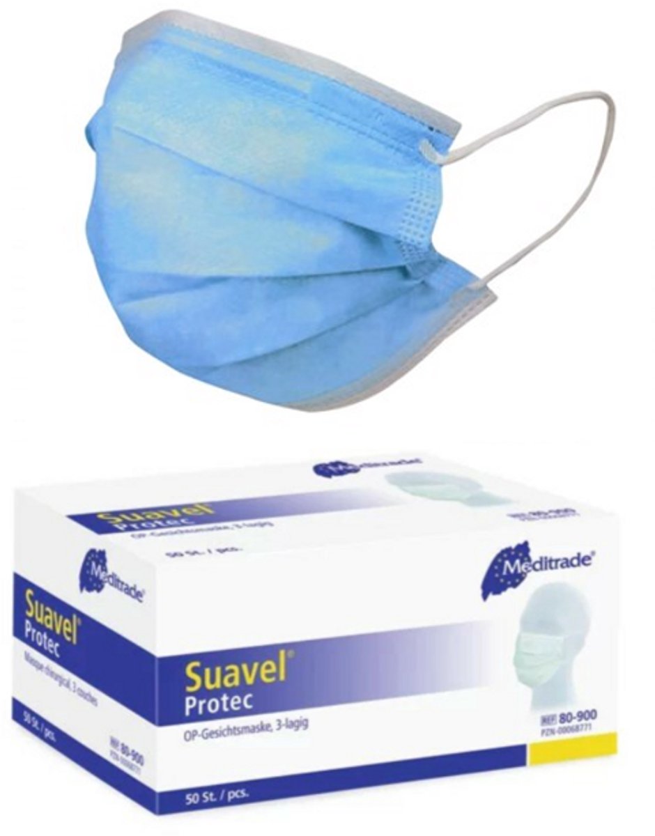 Bol.com Suavel® Protec Mondmasker Type IIR (50 stuks) - Mondkapje - CE Gecertificeerd - Blauw aanbieding