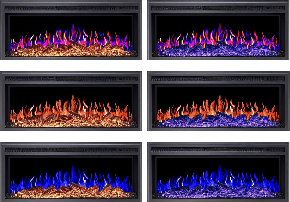 Elektrische Inbouwhaard 99 cm Medahomestore FlameView AF38 – 1600W – Realistisch 3D Vlameffect – Verwarming met Thermostaat, Timer & Afstandsbediening – Infrarood – Zwart