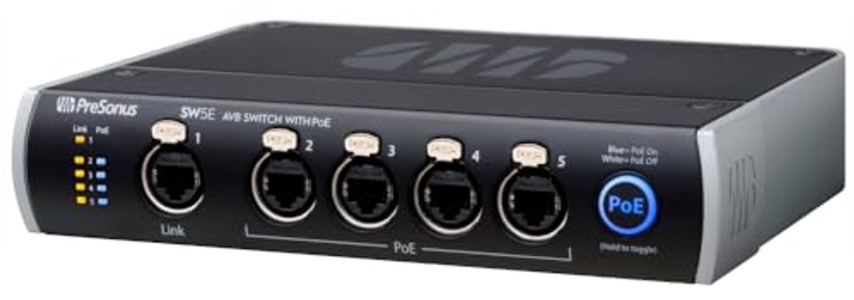 5-Port AVB Switch met PoE voor Netwerken, Mengpanelen en Audiapparatuur