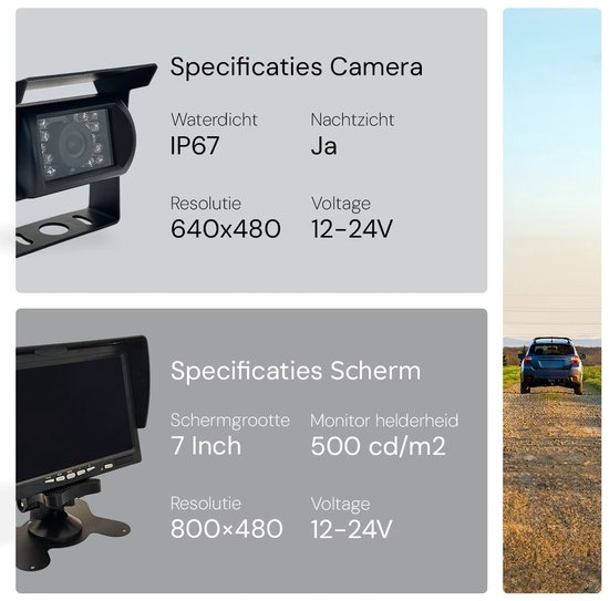 ProRide Draadloze Achteruitrijcamera - 7 Inch LCD Scherm - 12-24V - Complete Set - Auto, Bus, Vrachtwagen & Camper - Nachtzicht & Waterbestendig - QZ708 van Merkloos — afbeelding 5