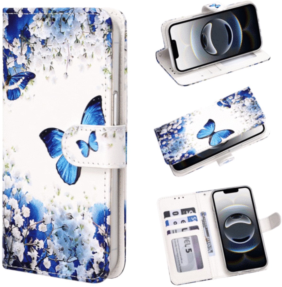 Casemania – Bookcase – iPhone 17 Pro Max – Bloemen Vlinder Blauw