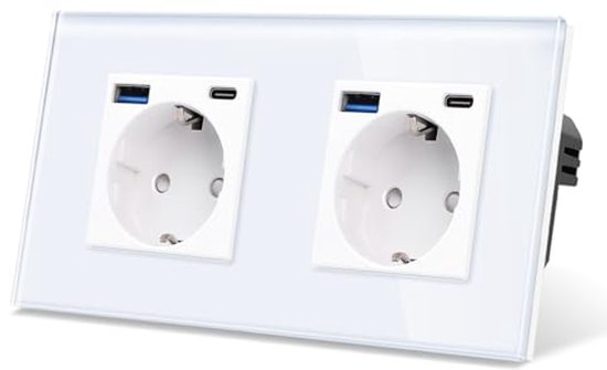 JIMEIDA Lichtschakelaar met stopcontact in wit, 16 ampère, glazen