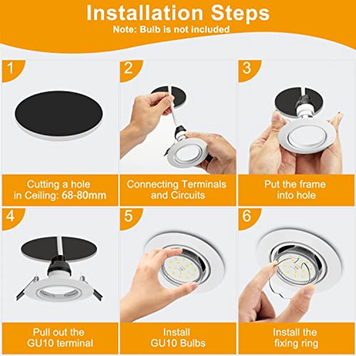 Inbouwspot Set GU10 met Kantelbare Fittingen en Witte Montageringen - Set van 10