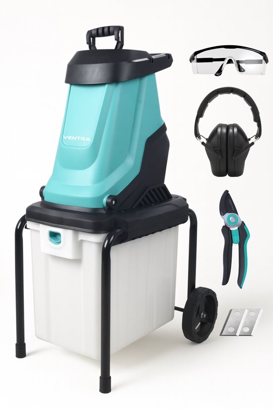 Broyeur/déchiqueteur VENTRA® 2800 W – Pour branches jusqu'à Ø 45 mm – Bac de ramassage de 55 L et poussoir inclus