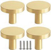 4 X MSQDESIGN Kastknoppen Goud (Metaal) - Gouden Deurknopjes - Meubelknoppen Goud voor keuken , kast en deurjes - Deurknopjes Goud rond - Handgreep - Moderne Meubelknop Goud - Goude Deurknopjes - Deurknoppen Goud - Ladeknoppen voor deurtjes