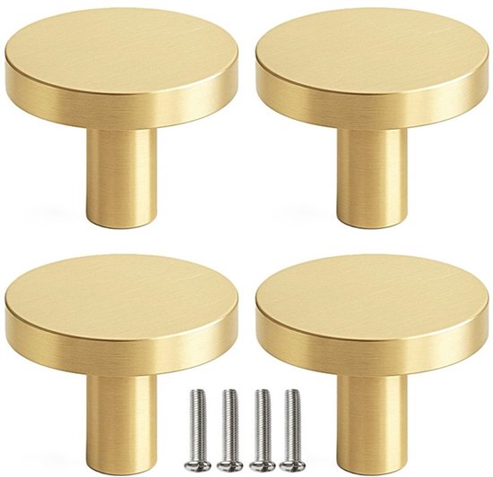 Foto: 4 x msqdesign kastknoppen goud metaal gouden deurknopjes meubelknoppen goud voor keuken kast en deurjes deurknopjes goud rond handgreep moderne meubelknop goud goude deurknopjes deurknoppen goud ladeknoppen voor deurtjes