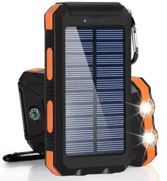 Solar Powerbank 20.000mAh – Waterdicht & Schokbestendig – Zonne-energie – Snelladen via USB & USB-C – Geschikt voor iPhone, Samsung, Android – Powerbank met Zaklamp – Outdoor, Kamperen & Noodpakket – Vakantie - Draagbare Oplader 3-in-1
