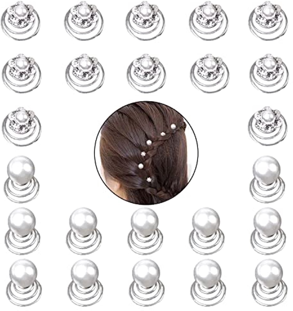 Spiraal Haarspelden Set - Parel en Strass Haaraccessoires voor Bruiloften en Feesten