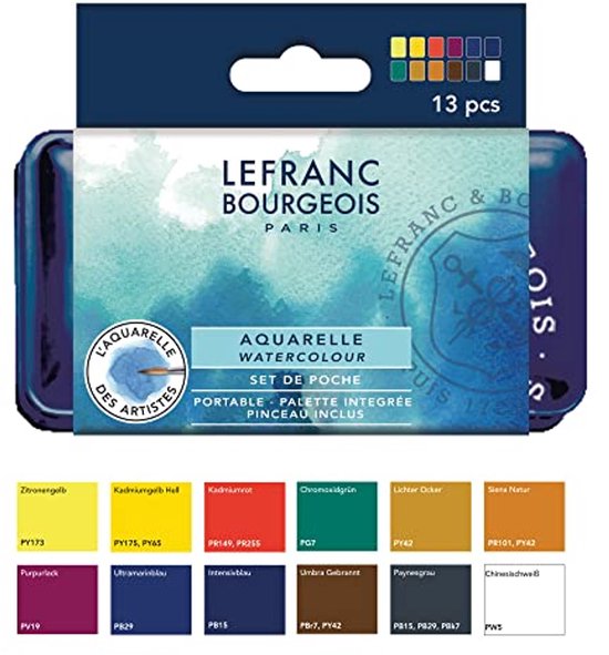 Pébéo Studio Aquarelle Kit Peinture Aquarelle pour Artiste Professionnel et Peintre Loisirs 12 Couleurs 12ml