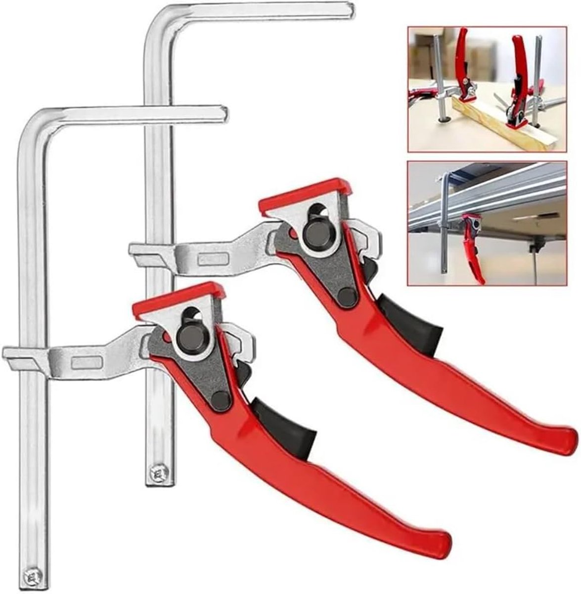 Screw Clamp Set - F-Bar Carpentry Clamps - 2 Pieces met Grote Stalen Ratchet Jaws - 60 mm Verstelbare Diepte voor Schuren - Snijden