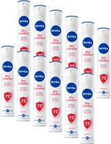 NIVEA Dry Comfort Deodorant Spray - Anti-Transpirant - Droog gevoel - 72 uur bescherming - Met mineralen en DryPlus-systeem - Alcoholvrij - 12 x 200 ml - Voordeelverpakking