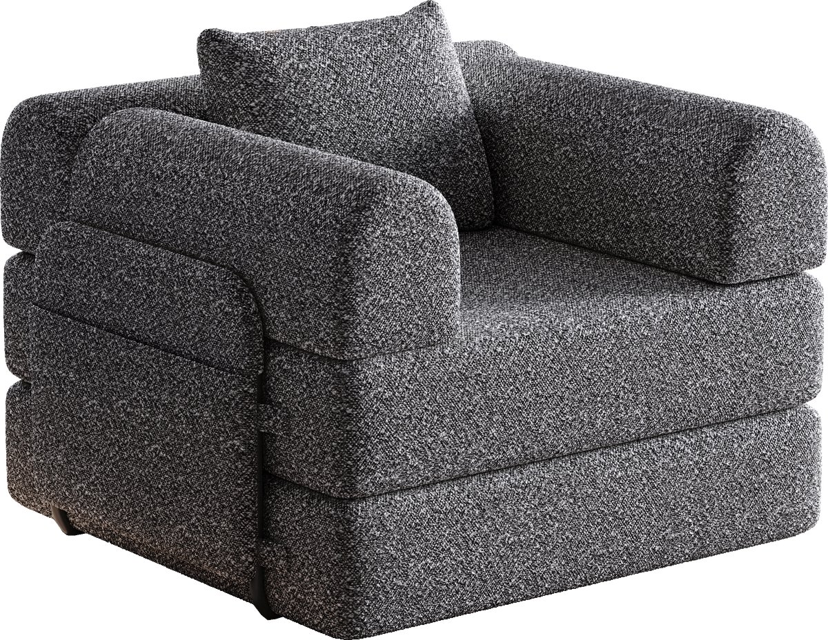 Merax 2-in-1 Slaapfauteuil met Opbergruimte in Armleuning - Uitschuifbare Slaapstoel - Chenille Fauteuil met Stalen Frame - Grijs - Meerdere Configuraties