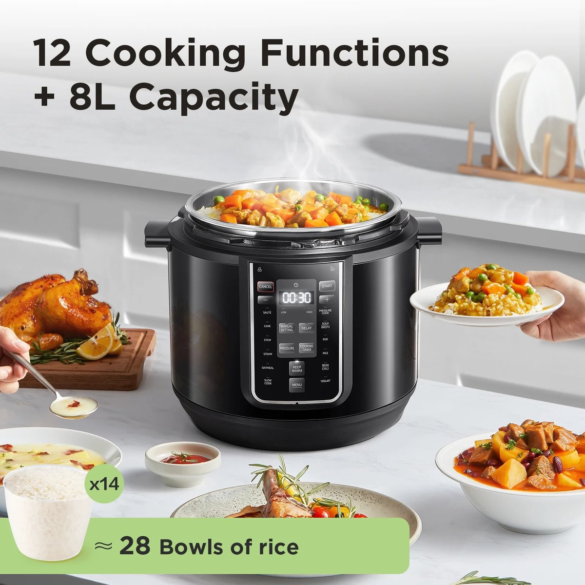 Milova Multicooker - Slowcooker - Crockpot - Rijstkoker - Yoghurtmaker - Snelkookpan - 9 Functies - 12 Programma's - Met timer – foto 6