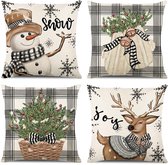 Lanpn Kerstkussenslopen 50 x 50 cm Set Van 4, Kerst Decoratieve Kussenhoezen Winter Kussenhoes voor Kantoor Woonkamer Slaapkamer Bank Bed Decoratie