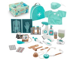 foto van Dokterset Speelgoed 21pcs - Duurzaam Houten Speelgoed voor Kinderen - Doktersset - Inclusief Doktersjas en Accessoires - Dokter speelgoed