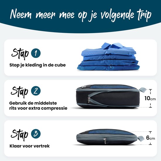 Cubes d'emballage Sunflake avec fermeture éclair de compression - 6 pièces - Mesh Zwart