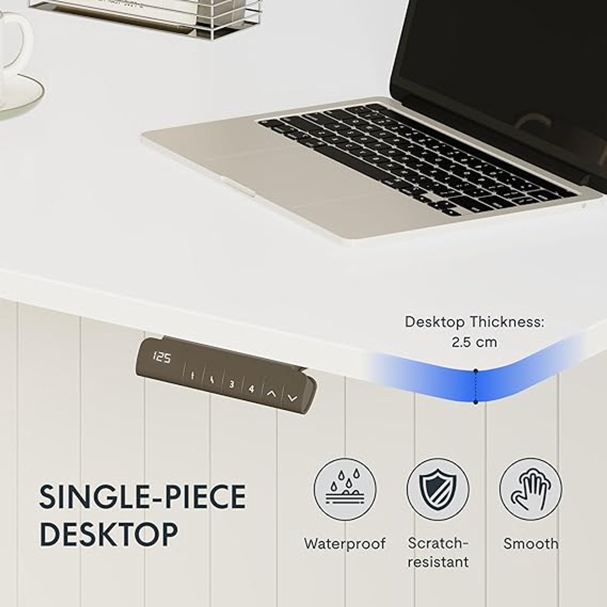 Elektrisch in hoogte verstelbaar bureau Medahomestore ProLift 140x80 cm – Dubbele Motor, 3 Niveau’s, 4 Geheugenfuncties, Ergonomische Tafel van 60-125 cm, Grijs/Wit, 25 mm Tafeldikte, Stabiel en Stil voor Thuis en Kantoor