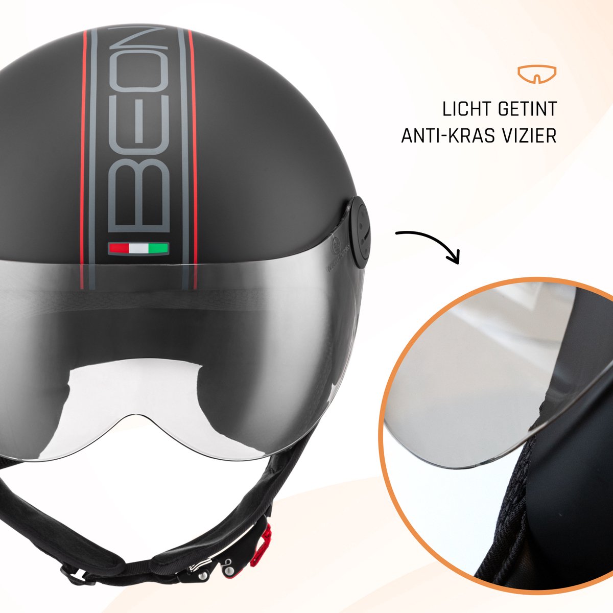BEON Design Scooterhelm - Mat Zwart - M - Jethelm met Vizier - Motorhelm - Geschikt voor Vespa, Scooter, Brommer, Motor en Snorfiets – foto 7