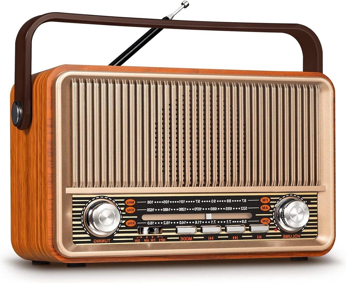 QPFO® Draagbare Noodradio met Bluetooth - Oplaadbare Vintage Radio AM FM SW - 1800 mAh Accu of Netstroom - USB TF AUX - Geschikt voor Ouderen