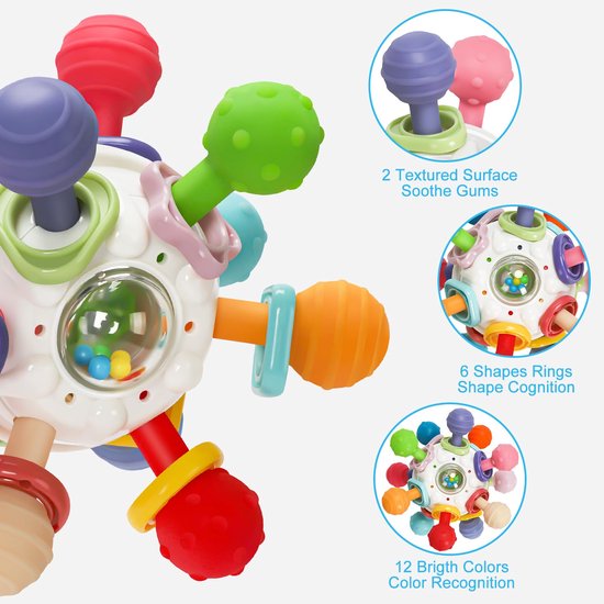 Jouet Sensoriel 4 En 1 Montessori Bébé 0-18 Mois - Hochet Dentition Lumineux Musical Garçon Fille
