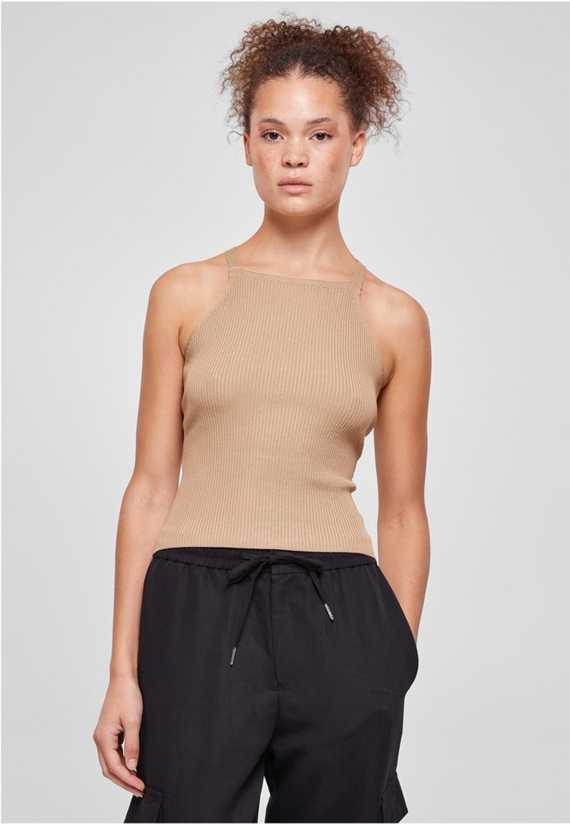 Urban Classics Rib Knit Crossed Back Mouwloze top XXL Beige