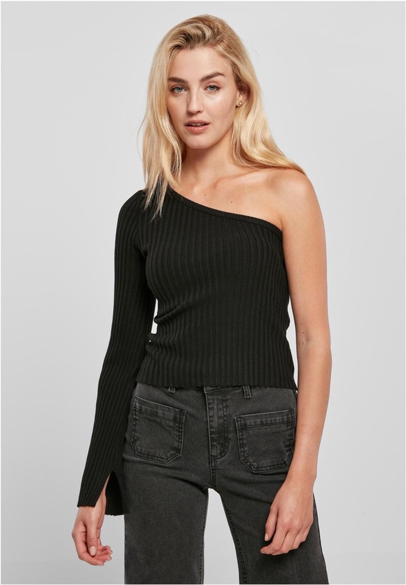 Urban Classics Ladies Short Rib Knit One Sleeve Longsleeve top S Zwart