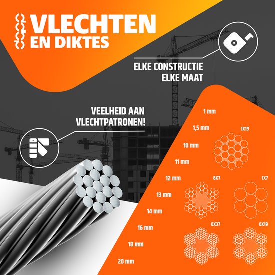 DQ-PP STAALKABEL - 6x7 - 5 mm - 60 m - Gegalvaniseerde staalkabel - Bosbouwkabel - Lierkabel - Spankabel - Geschikt voor diverse toepassingen zoals lieren - Bevestigingen en het trekken van zware lasten