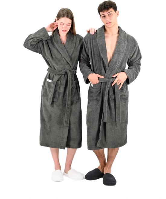 L&G - Unisex Badjas - 100% Katoen Badjas - XL - Antraciet - Katoen badstof - Ochtendjas -Sjaalkraag - Badjas dames - Badjas heren - Badjas dames en heren - Maat XL