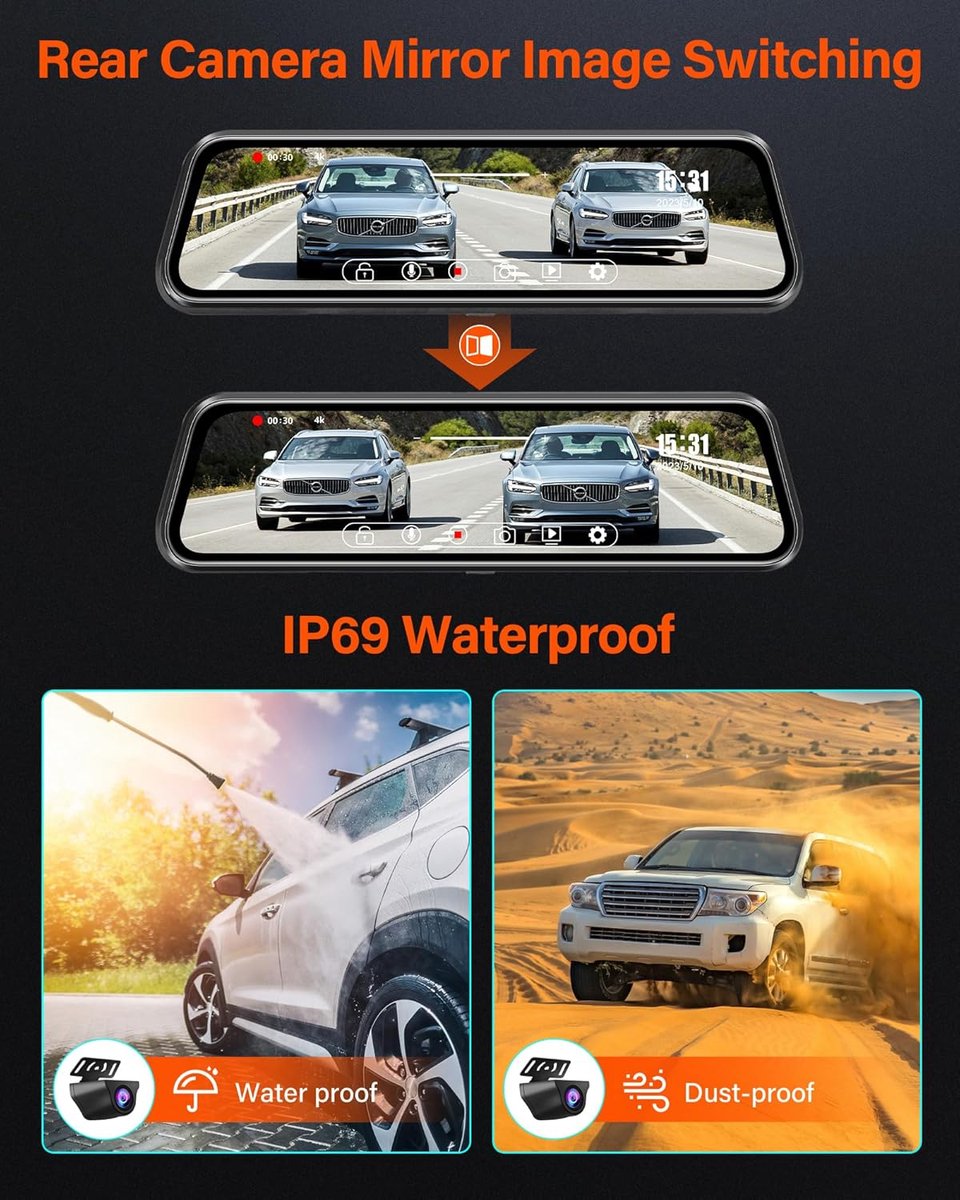 Dashcam voor auto voor en achter – Dual dashcam – Voor- en achtercamera – Autocamera – Full HD dashcam – Dashcam met nachtzicht – Dashcam met bewegingssensor – Groothoeklens – Parkeermodus – Loop recording – Dashcam met SD-kaart – foto 5
