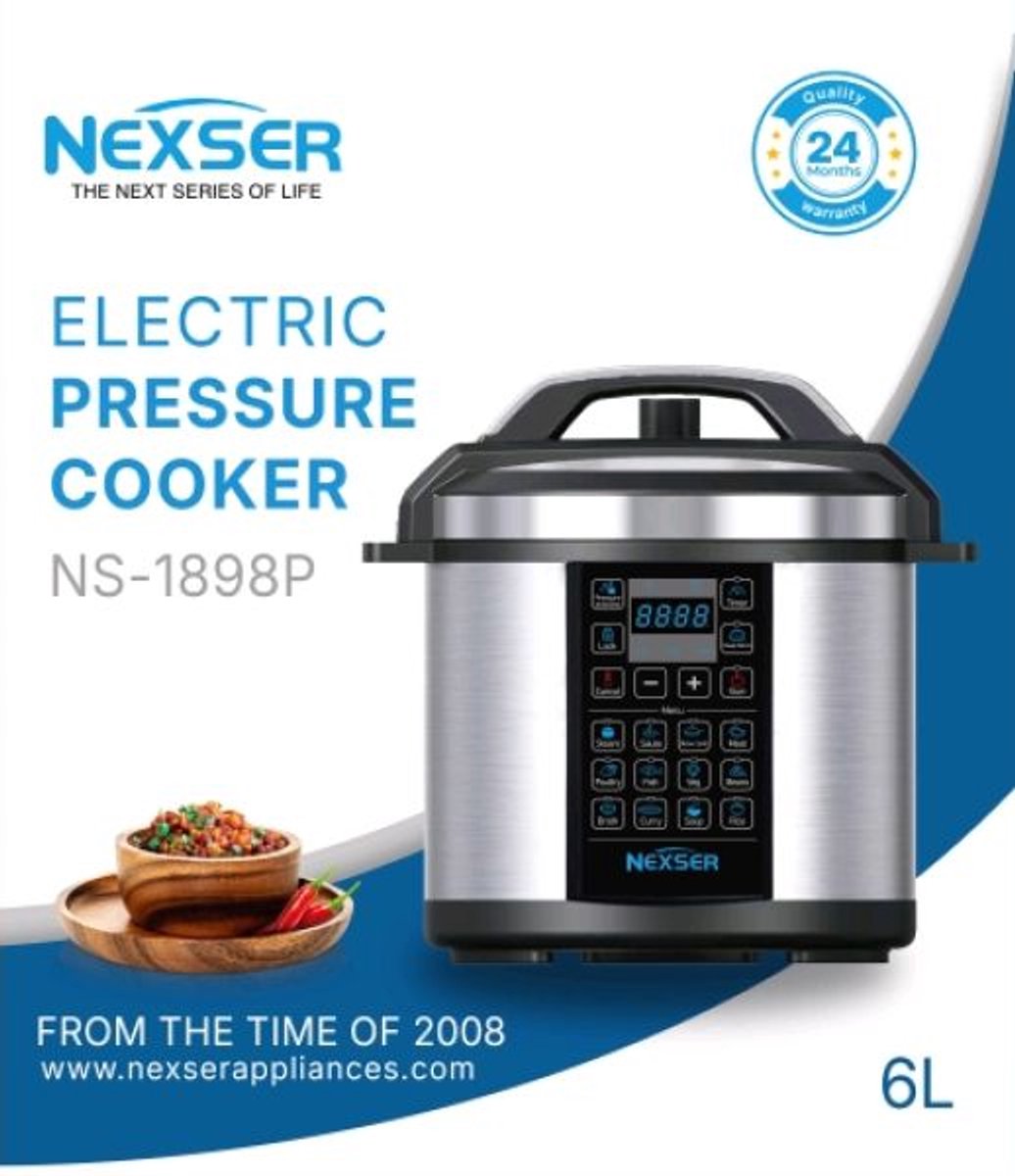 Elektrische Snelkookpan 10-in-1 – 6L – 1000W – RVS – aanraakknop – LED Display – Instelbare Druk – Anti-aanbaklaag – 8-Voudige Beveiliging