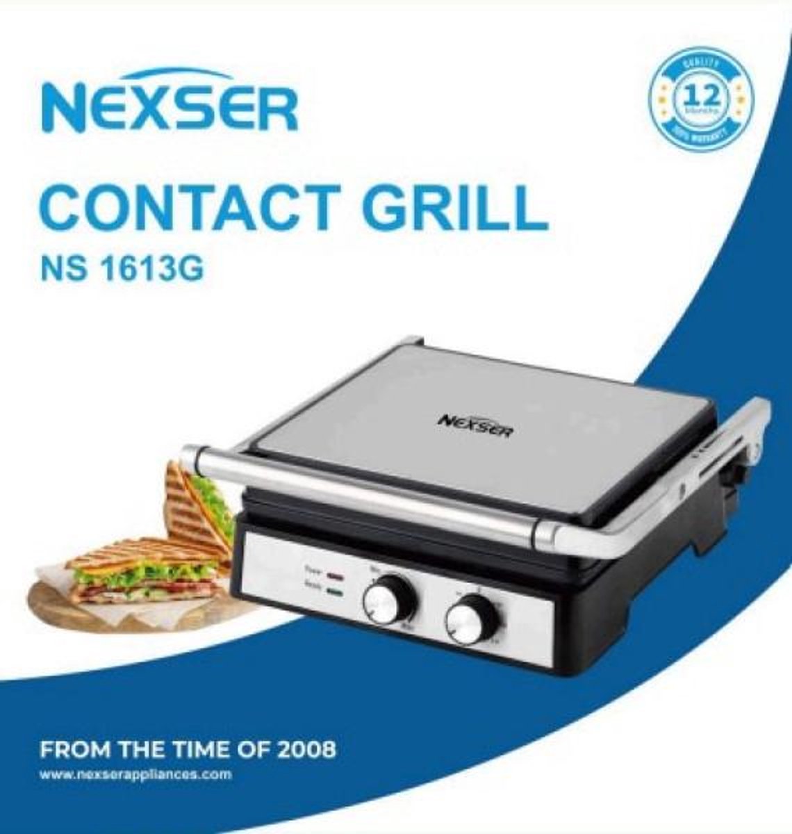 Professionele Contact Grill – 2000W – 4-Slice Sandwich Maker & Panini Press – RVS – Temperatuurregeling – Smokeless – PTFE Anti-aanbaklaag
