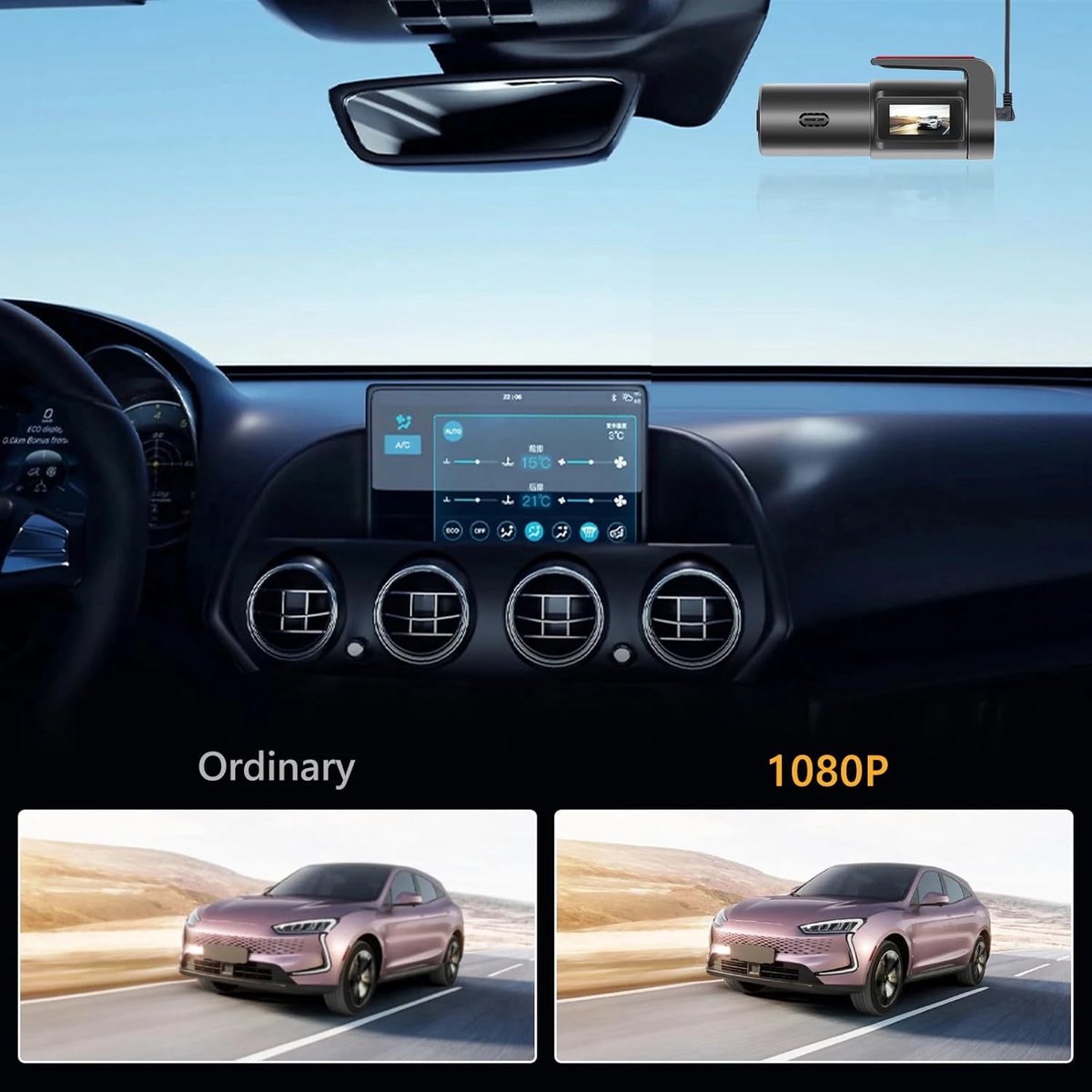 Dashcam voor auto voor en achter – Dual dashcam – Voor- en achtercamera – Autocamera – Full HD dashcam – Dashcam met nachtzicht – Dashcam met bewegingssensor – Groothoeklens – Parkeermodus – Loop recording – Dashcam met SD-kaart – foto 6