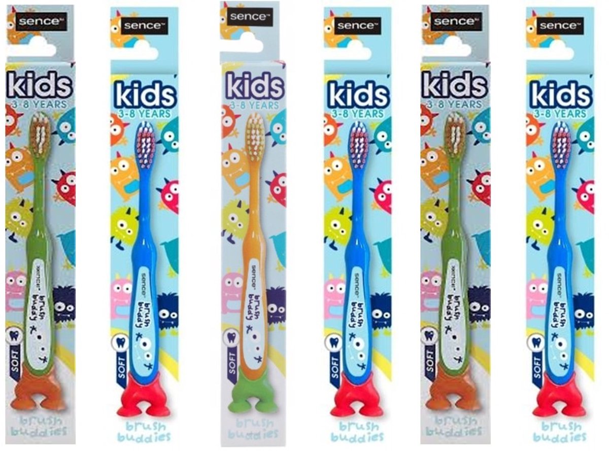Sence Kinder Tandenborstels 3 tot 8 Jaar - Voordeelverpakking 6 Stuks - Brush Buddies