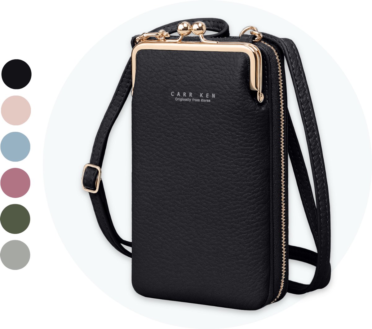 ZILOU® Telefoontasje met Portemonnee - Crossbody tas dames - Smartphone GSM tasje - tot 18 pasjes - Kunstleer - Zwart