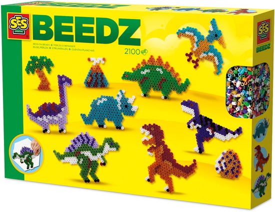 SES Creative - Beedz - Dino Wereld - 2100 Strijkkralen met Grondplaten en Strijkvellen - Vanaf 5 Jaar