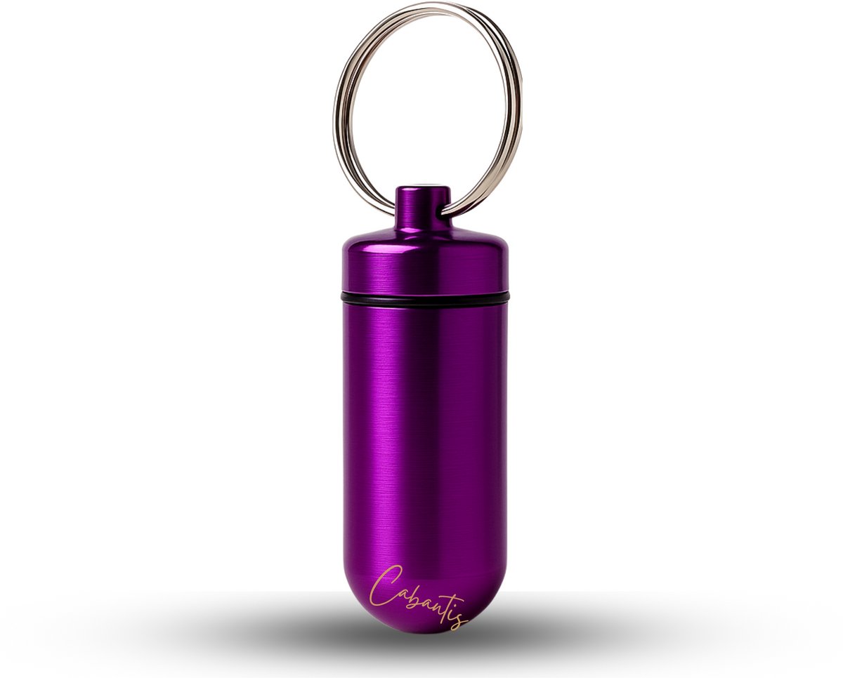 Cabantis® Mini Pillendoos Sleutelhanger – Waterdicht Aluminium Medicijndoosje – Compact Pillen Organizer voor Onderweg – Sleutelhanger voor Pillen & Vitamines -Paars