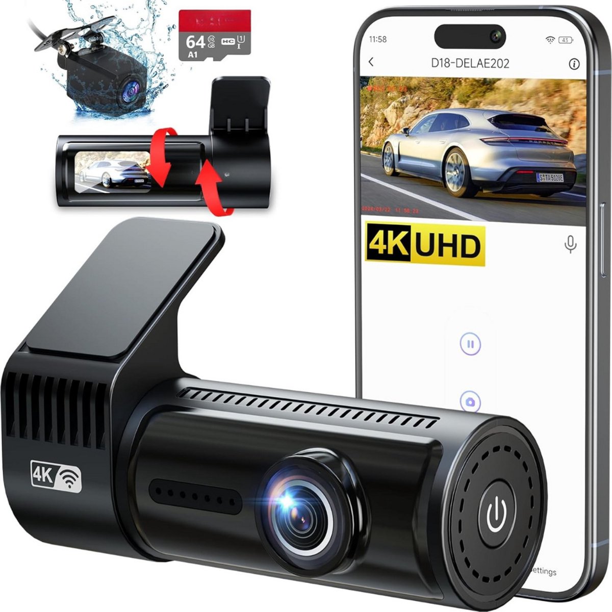 Dashcam voor auto voor en achter – Dual dashcam – Voor- en achtercamera – Autocamera – Full HD dashcam – Dashcam met nachtzicht – Dashcam met bewegingssensor – Groothoeklens – Parkeermodus – Loop recording – Dashcam met SD-kaart