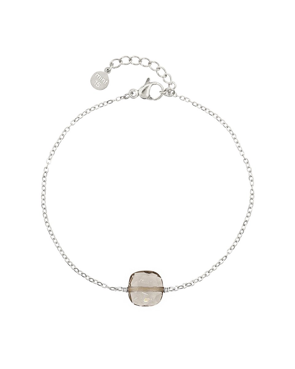 Mint15 Armband Zirkonia steen - Smoked Topaz - Zilverkleur RVS/Stainless Steel
