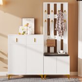 Moimhear Moderne schoenenkast met verstelbare planken, gouden handgrepen, 2 laden, klapschoenenkast en 2 deuren (wit goud, 120x24x107cm