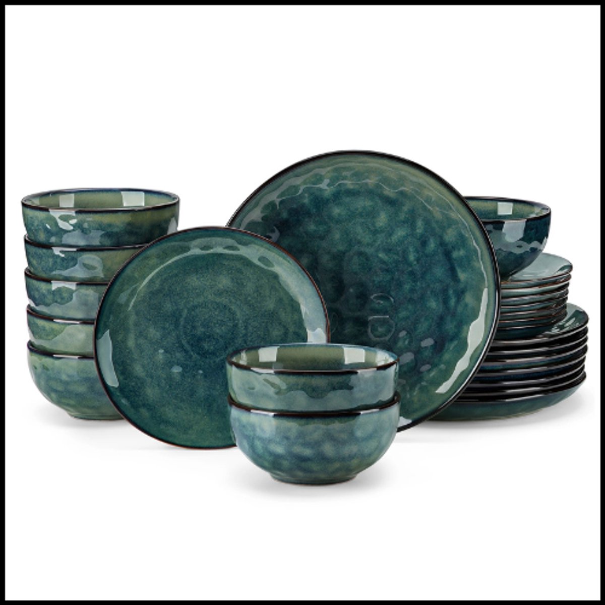 Elegant 24-Delige Groene Keramische Serviesset – Starry Series