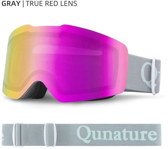 Vgooar OTG Skibril met afneembare magnetische lens, frameloze cilindrische lenzen, anti-condens, UV400-bescherming, voor dames en heren (rood