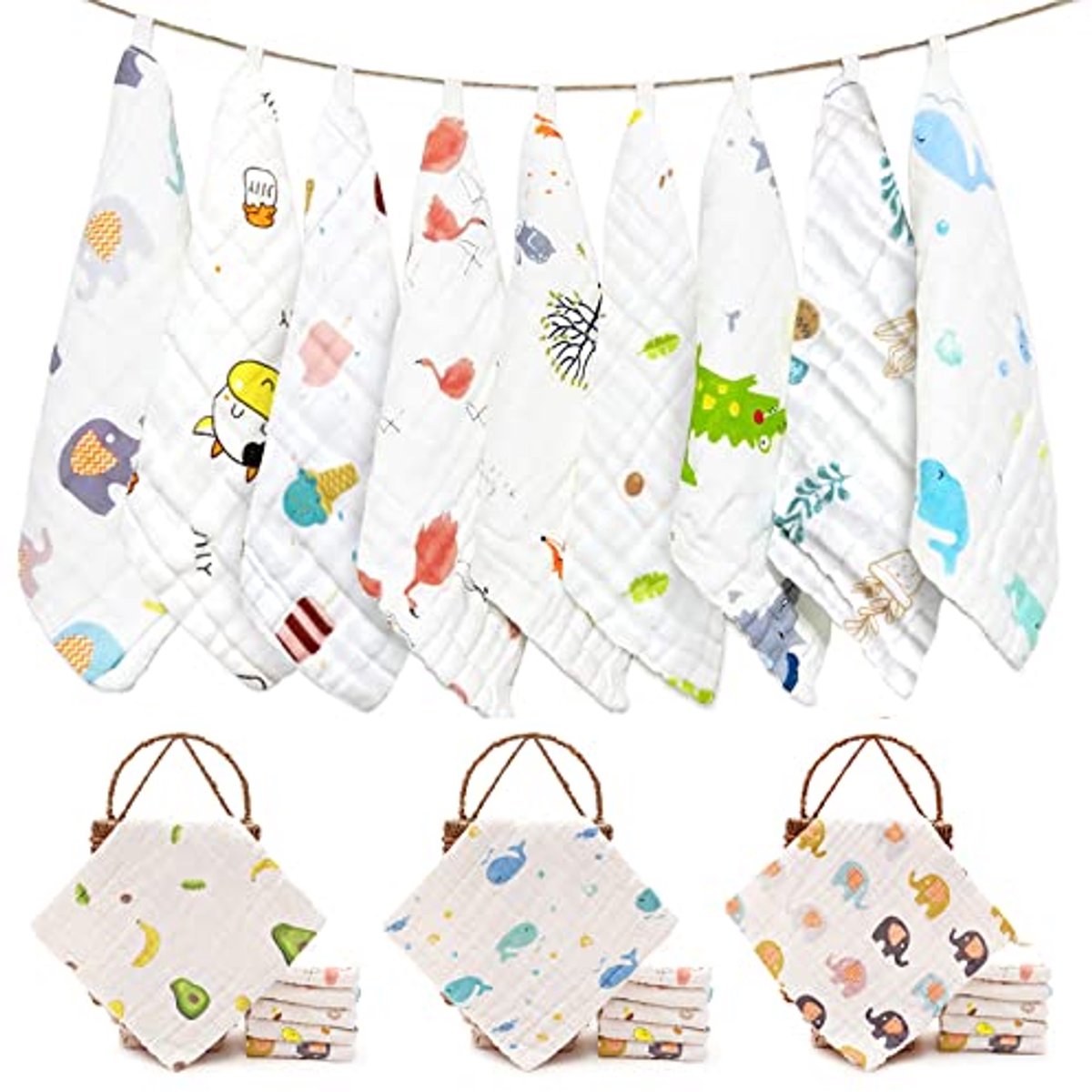Set van 9 Baby Muslin Wasdoeken - 6 Laags Zachte Katoenen Gaas Handdoeken voor Peuters