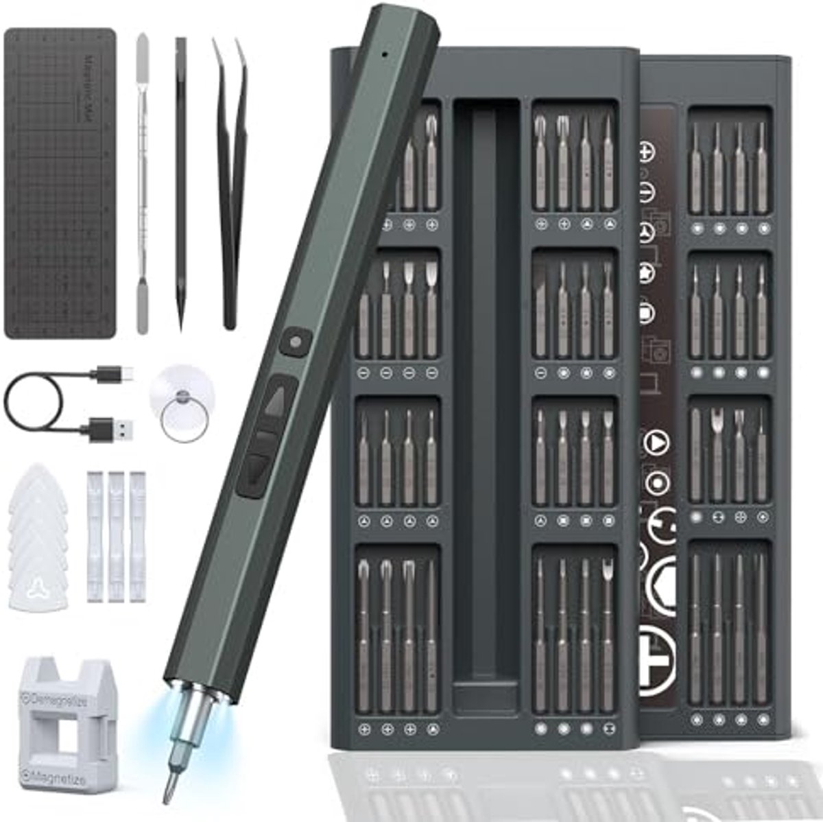 Elektrische mini-schroevendraaier 82-in-1 met LED-verlichting en krachtige batterij voor laptops, pc's en meer