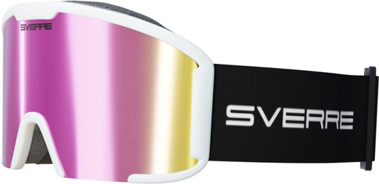 Sverre Sports skibril met roze verwisselbare lens + GRATIS slecht weer lens - Wit frame - Anti-condens - Voor heren en dames - Inclusief harde beschermcase - 100% UV bescherming - Licht, sterk en duurzaam frame