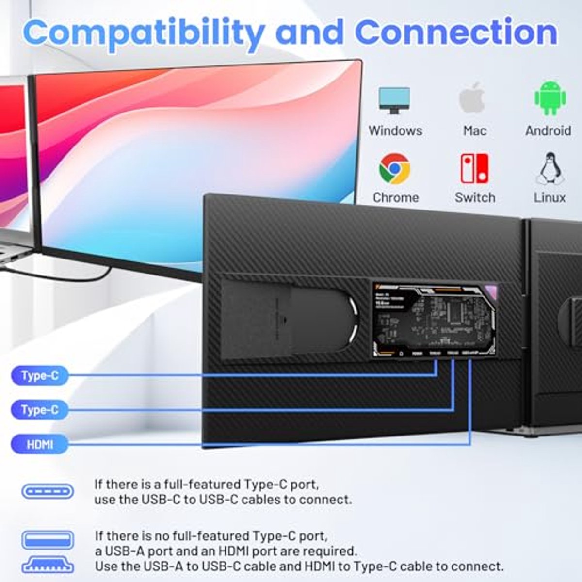 Draagbare 15.6" Laptop Schermvergroter met 1080P FHD IPS - Compatibel met 13"-17" Laptops