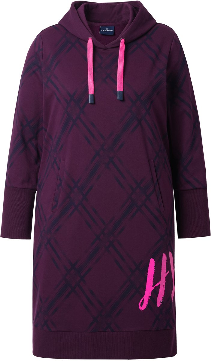 Laurasøn - Dames - Sweatjurk capuchon lange mouw - Druivenrood - Maat 40+